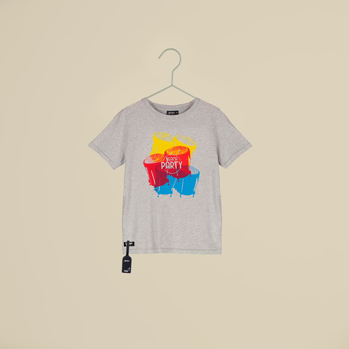 T-shirt sonora maniche corte grigia con bonghi