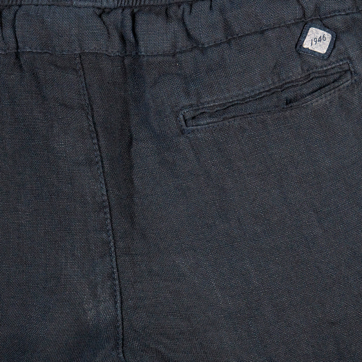 Pantalone blu in lino con elastico in vita