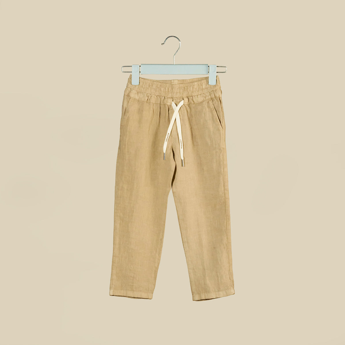 Pantalone sabbia in lino con elastico in vita