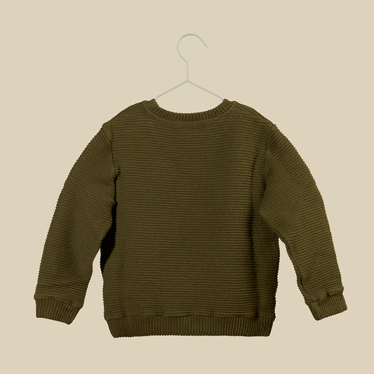 Maglione verde militare in tessuto canneté