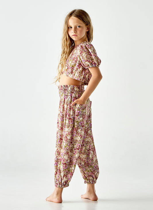 Pantalone fantasia floreale con elastico in vita