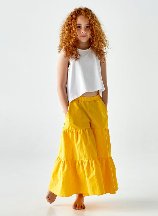 Pantalone ampio a balze giallo girasole