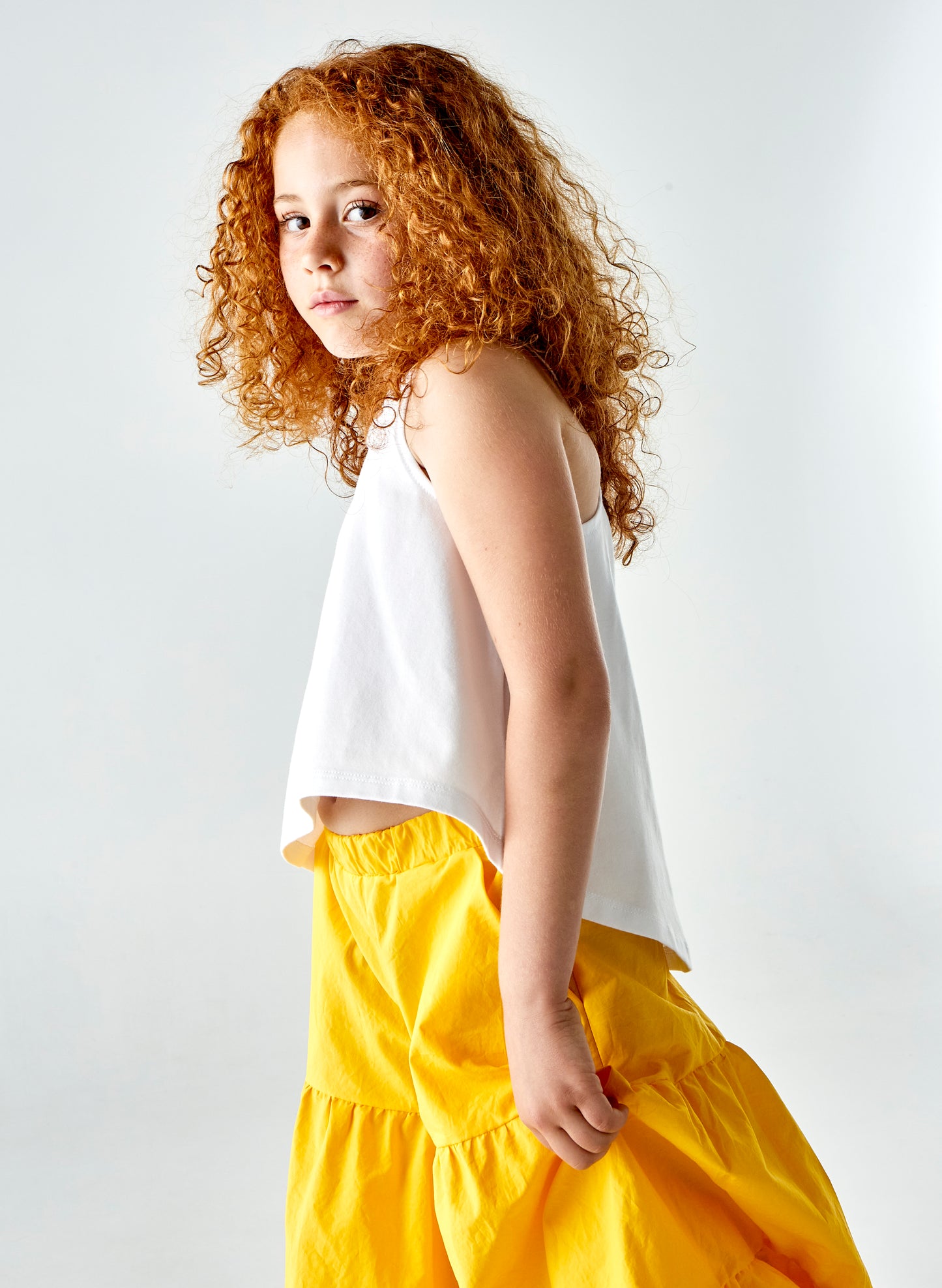 Pantalone ampio a balze giallo girasole