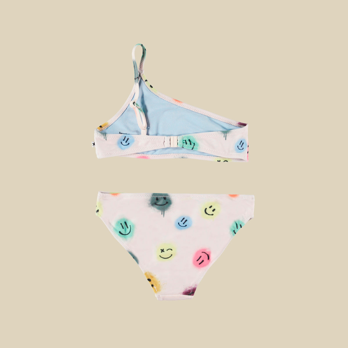 Bikini monospalla con stampa smile