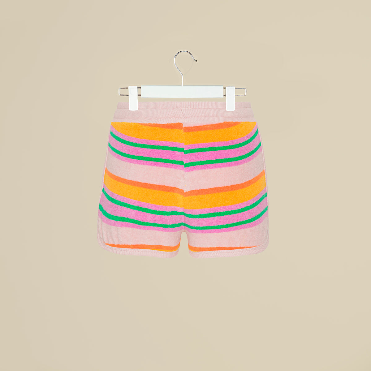 Shorts rosa a righe in spugna