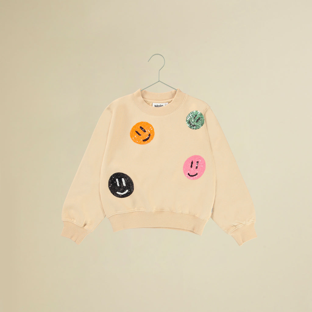 Felpa panna con smile in paillettes