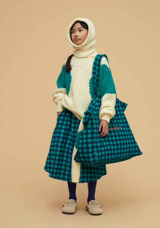 Gonna a check verdi e blu a costine