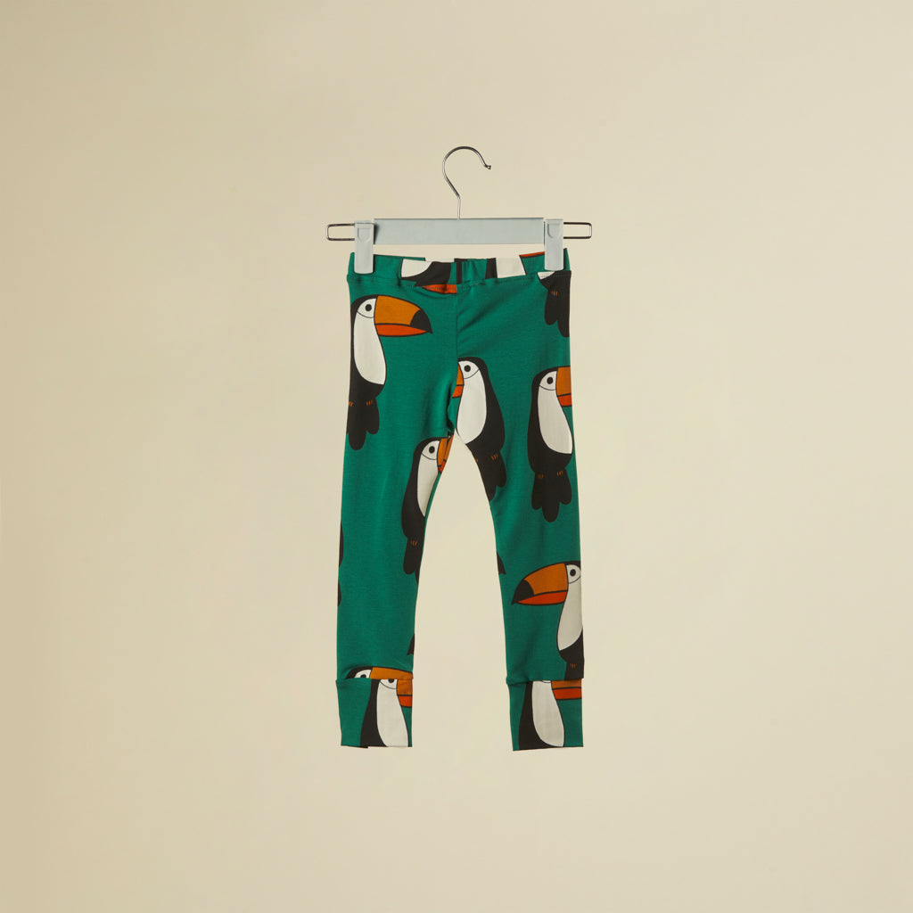 Leggings elasticizzati in cotone verde, stampe "Tucano"