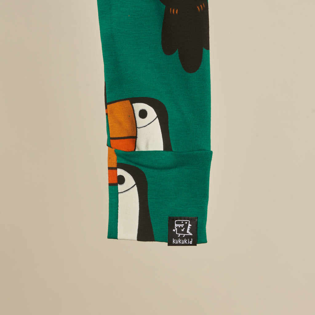 Leggings elasticizzati in cotone verde, stampe "Tucano"