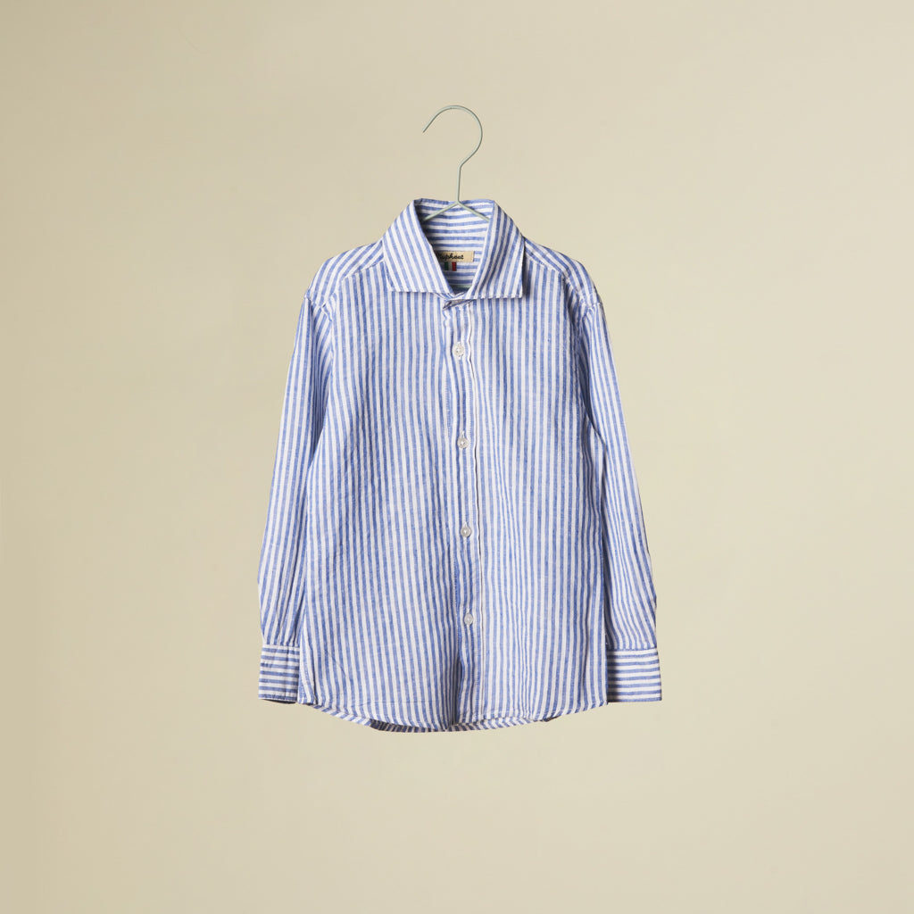 Camicia misto lino a righe e maniche lunghe