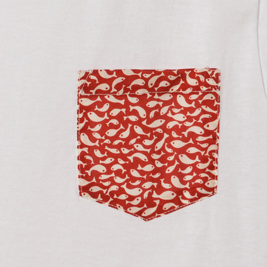 T-shirt bianca maniche corte con taschino liberty Pesciolini Rossi