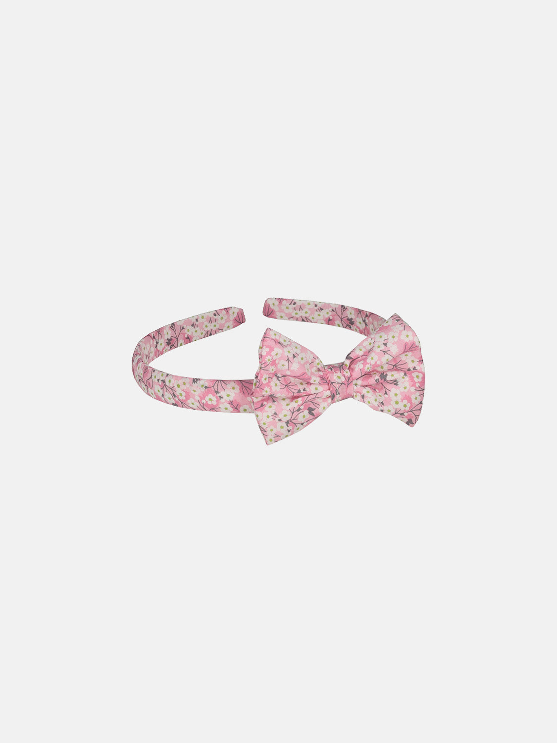 Cerchietto con fiocco, fiorellini Liberty rosa
