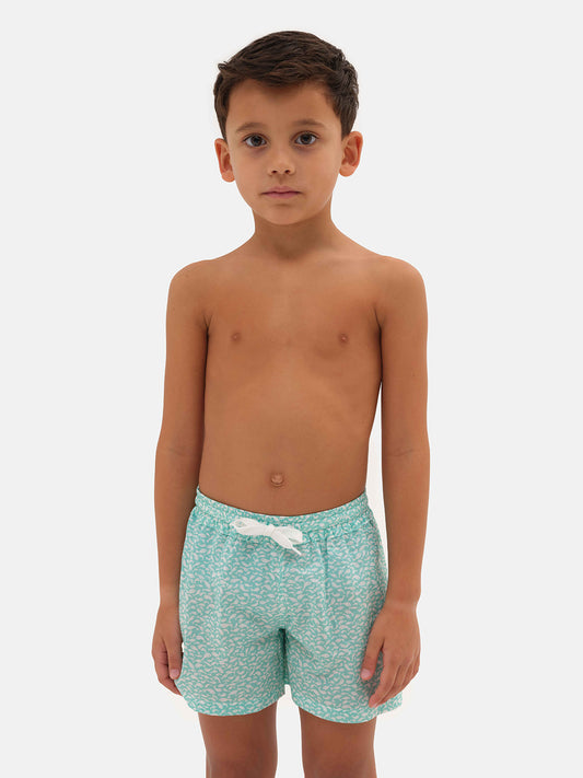 Costume boxer in cotone fantasia Pesciolini verde acqua