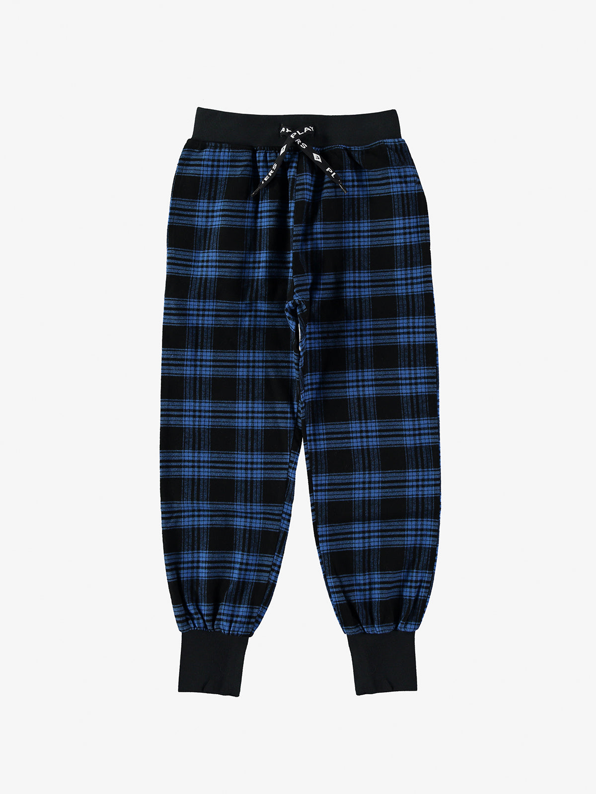 Pantalone jogger in flanella a quadretti blu e neri