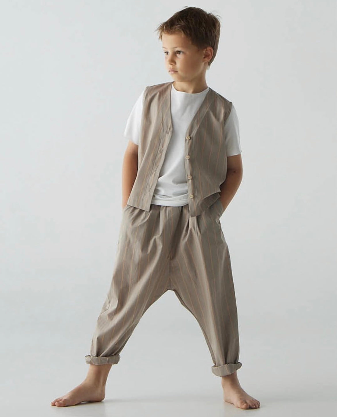 Pantalone unisex baggy in cotone gessato