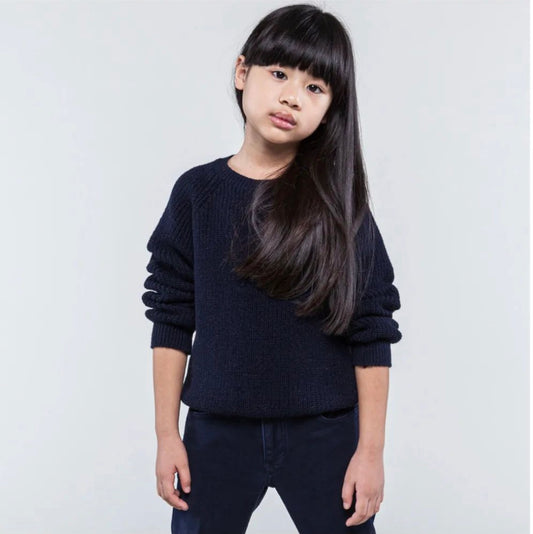 Maglione girocollo blu navy in lana