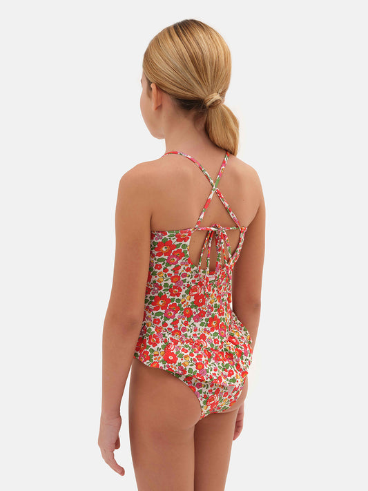 Costume intero con balza in lycra Liberty Betsy Rosso