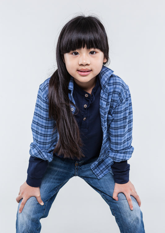 Maglietta serafino manica lunga blu navy