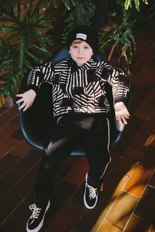 Felpa in bouclè stampato bianco e nero