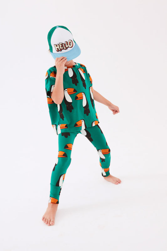 Leggings elasticizzati in cotone verde, stampe "Tucano"