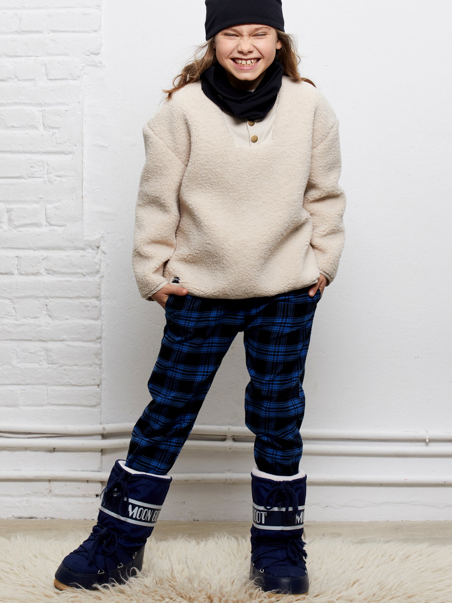 Pantalone jogger in flanella a quadretti blu e neri
