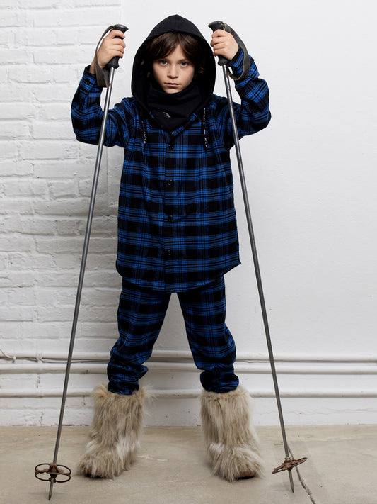 Pantalone jogger in flanella a quadretti blu e neri