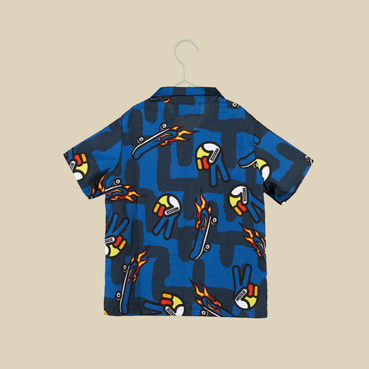 Camicia maniche corte blu con stampa Skate