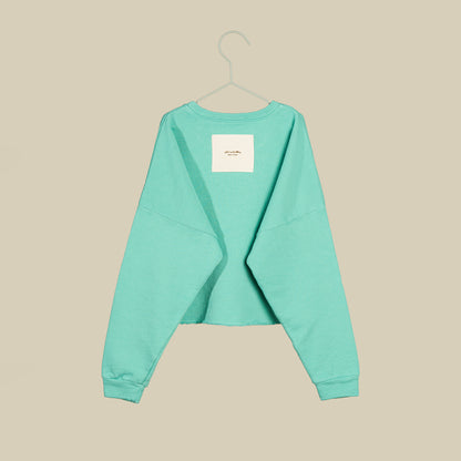 Felpa crop maniche lunghe color acqua marina