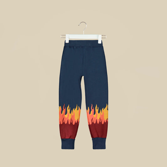 Pantalone jogger con stampa fiamme