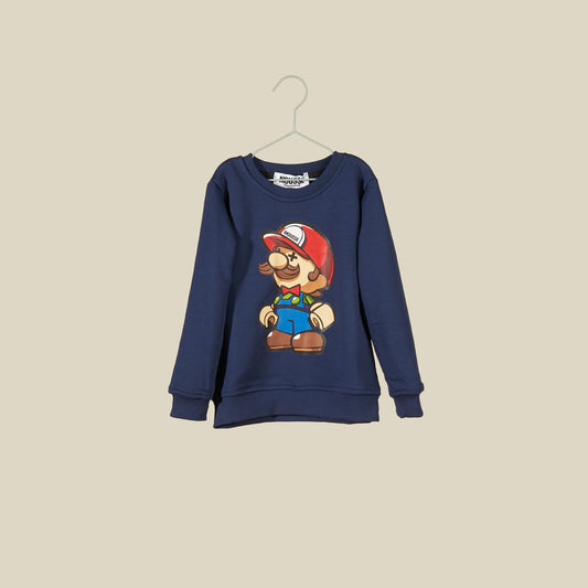 Felpa girocollo blu con Super Mario