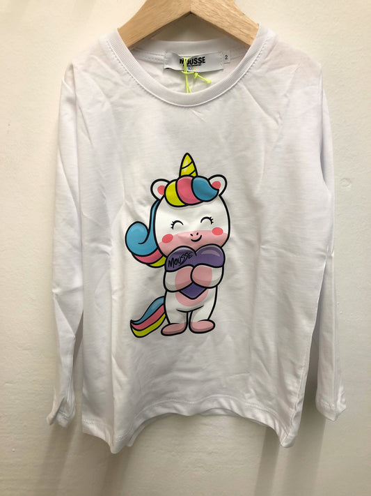 T-shirt bianca manica lunga Unicorno