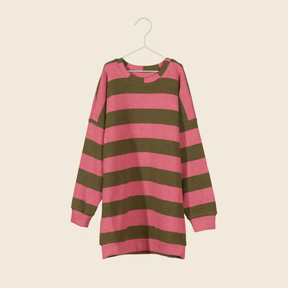 Maxi maglia a righe malva e oliva