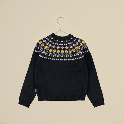 Maglione girocollo nero con motivo nordico