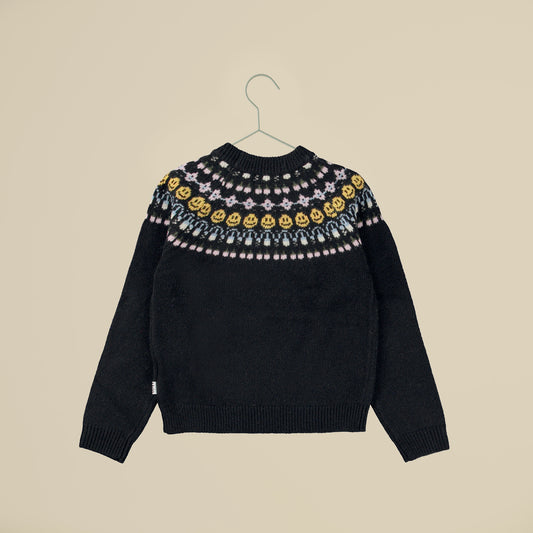 Maglione girocollo nero con motivo nordico