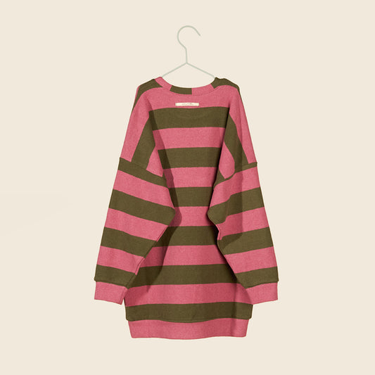 Maxi maglia a righe malva e oliva