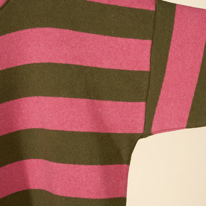 Maxi maglia a righe malva e oliva