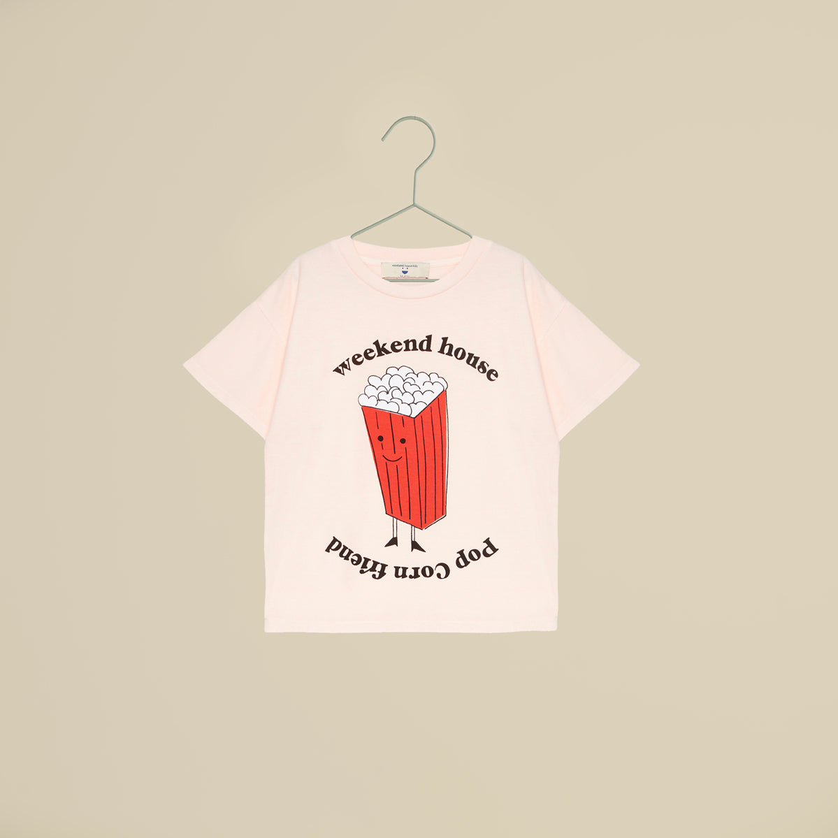 T-shirt light rose a maniche corte con scritta Pop Corn