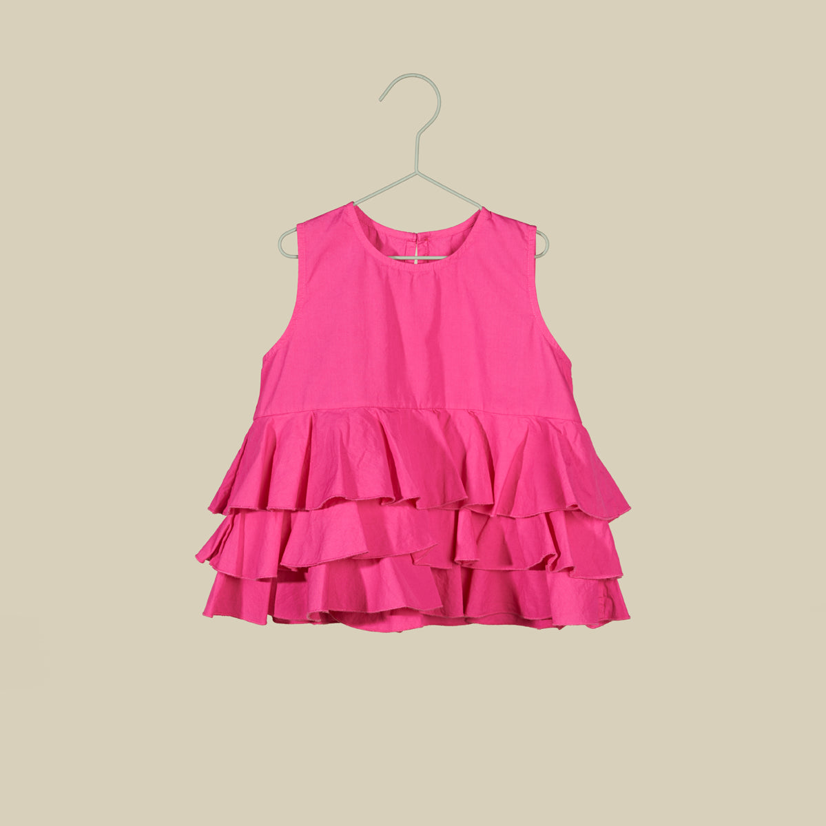 Top smanicato in cotone croccante color azalea
