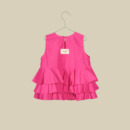 Top smanicato in cotone croccante color azalea
