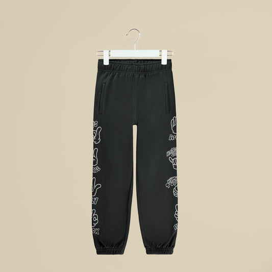 Pantalone in tuta grigia con simboli sui fianchi