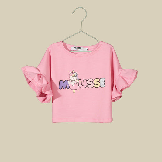T-shirt crop rosa cicca Unicorn
