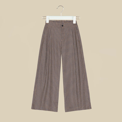Pantalone lungo marrone stampa pied de poule