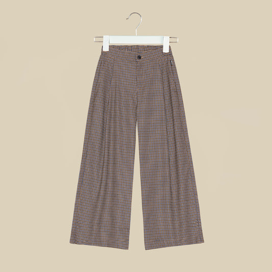 Pantalone lungo marrone stampa pied de poule