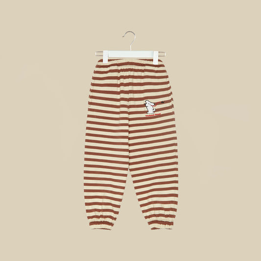 Pantalone in tuta a righe con stampa cagnolino