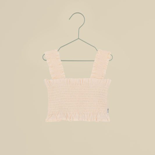 Top crop smocked beige con spalline