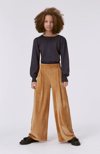 Pantalone lungo dorato gamba larga
