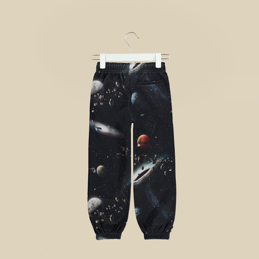 Pantalone lungo jogger blu scuro con stampa Space