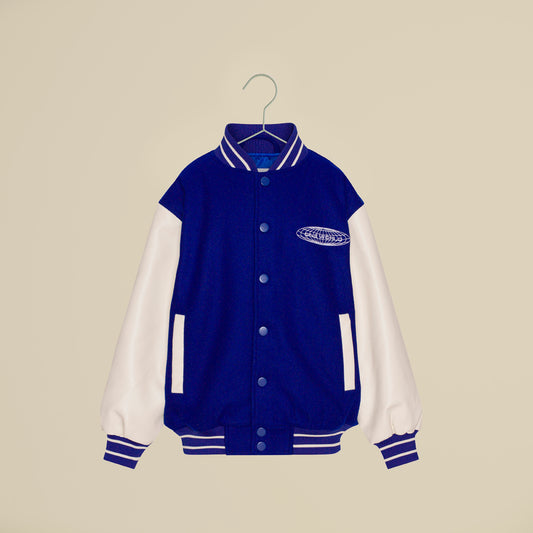 Bomber da baseball blu e bianca