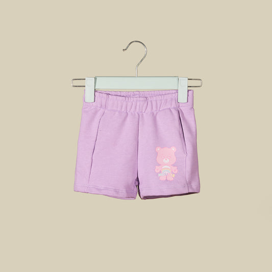 Shorts in cotone lilla con stampa Orsetti del cuore