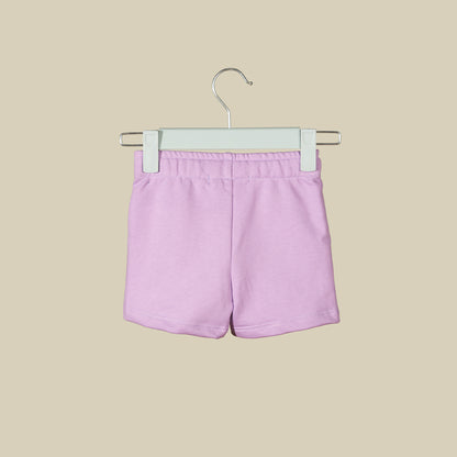 Shorts in cotone lilla con stampa Orsetti del cuore